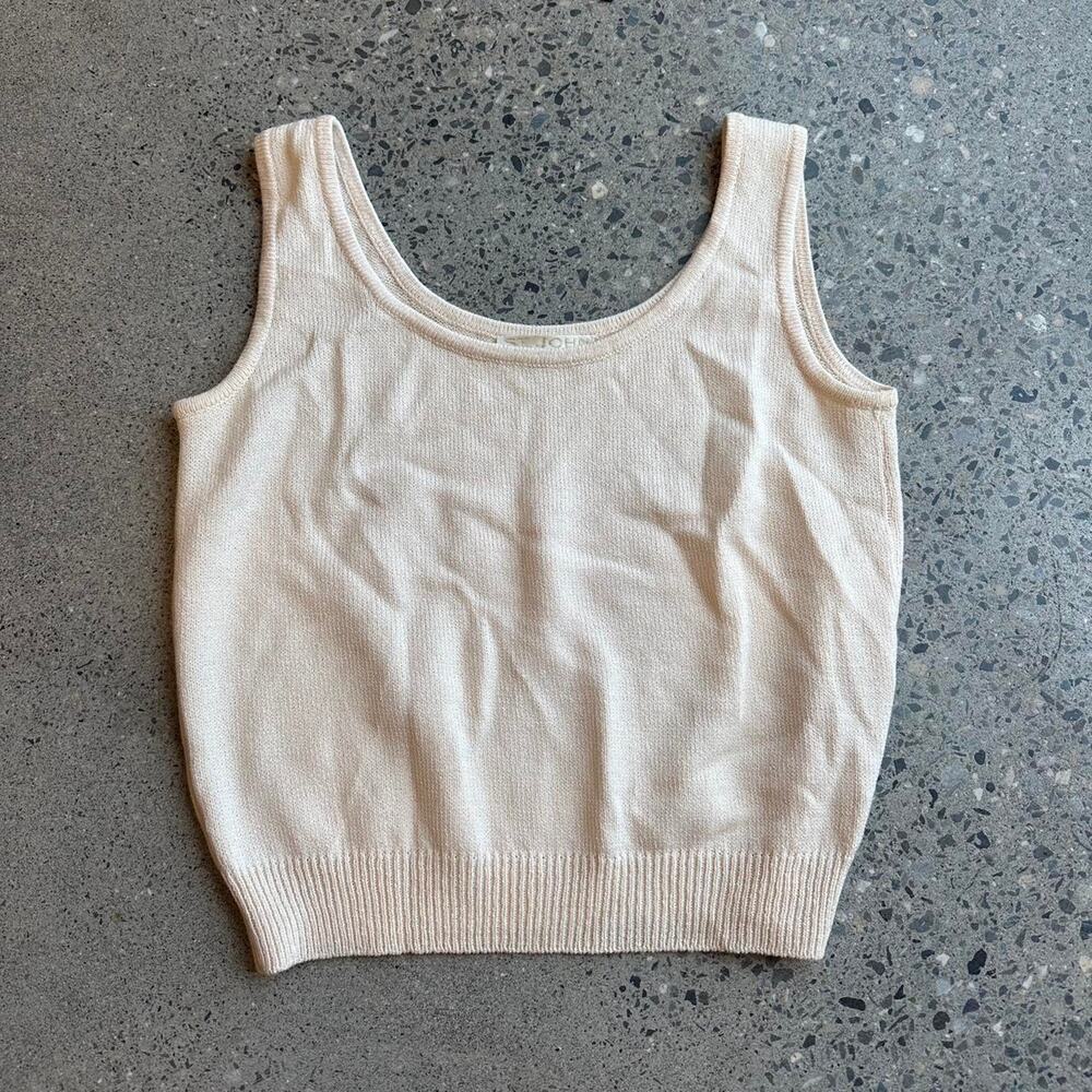 ST JOHN BASICS Women’s M Cream Knit Tank Minimalist Luxury Designer Vintage Top